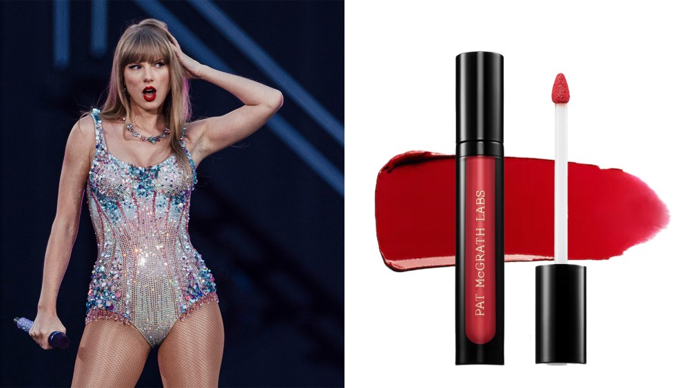 Taylor Swift wears Pat McGrath lipstick on stage during her Eras Tour; Pat McGrath Elson 4 lipstick