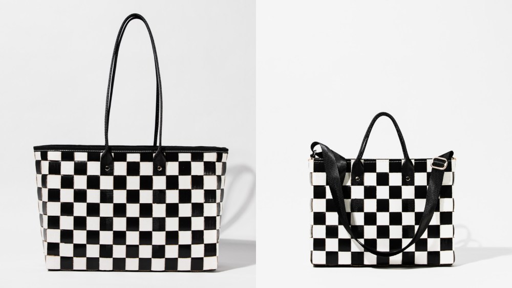 Black and white checkered tote and handbag from What World.