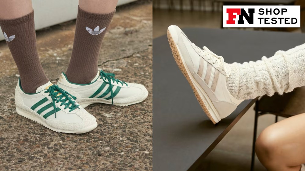 green and white adidas SL 72 sneakers; pink and white adidas SL 72 sneakers that our writer reviewed