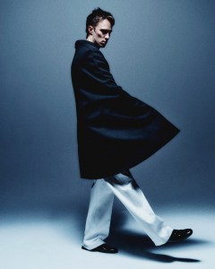 Celine Homme by Hedi Slimane cashmere cloth cape coat; Dries Van Noten pants. Prada shoes.