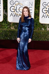 Julianne Moore in Tom Ford attends the 73rd Annual Golden Globe Awards held at the Beverly Hilton Hotel on January 10, 2016.