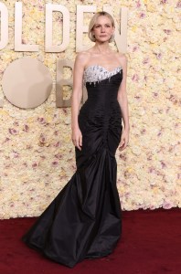Carey Mulligan in Schiaparelli attends the 81st Annual Golden Globe Awards at The Beverly Hilton on January 07, 2024.