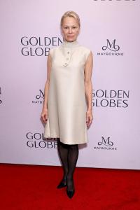 Pamela Anderson at Golden Globes First-Time Nominee Luncheon at Maybourne Beverly Hills on December 17, 2024 in Los Angeles, California.