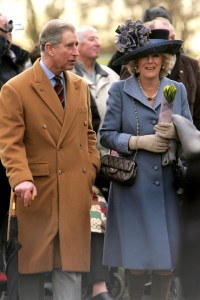 TRH Prince Charles, Prince of Wales and Camilla, Duchess of Cornwall leave the Christmas Day service at Sandringham Church on December 25, 2005 in King's Lynn, England.