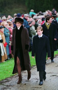 Diana, Princess of Wales and Prince William attending Christmas Day Service at Sandringham