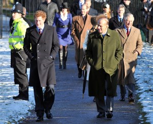 Prince Harry and Prince Philip, Duke of Edinburgh attend the Christmas Day Church Service with other members of the Royal family, at St Mary's Church on December 25, 2010 in Sandringham, England.