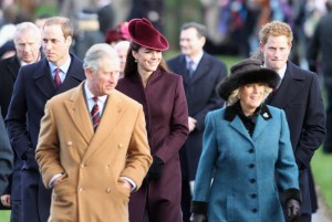 Prince William, Duke of Cambridge, Prince Charles, Prince of Wales, Catherine, Duchess of Cambridge, Camilla, Duchess of Conrwall and Prince Harry  walk to Sandringham Church for the traditional Christmas Day service at Sandringham on December 25, 2011 in King's Lynn, England.  The Queen and the Duke of Edinburgh traditionally lead the royals in attending a church service at Sandringham Church on Christmas Day. It is the Duchess of Cambridge's first Christmas at Sandringham after her marriage to Prince William, Duke of Cambridge in April of this year. This year the Duke of Edinburgh mised the service as he is in Papworth Hospital after having cardiac surgery to fit a stent in his coronary artery.