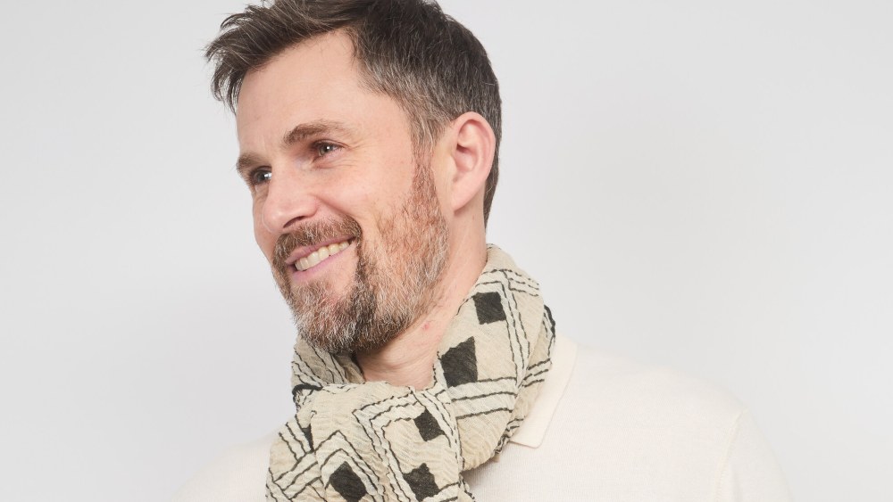 One of the new Leathersmith statement scarves, hand-embroidered in India.