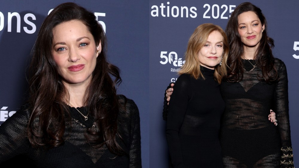 Isabelle Huppert and Marion Cotillard wears sheer chanel outfit attend the "Cesar - Revelations 2025" Photocall at Pavillon Cambon on January 20, 2025 in Paris, France.