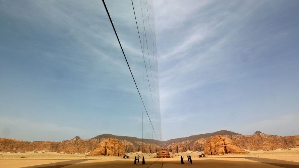 A view shows the Maraya concert hall, the world's largest mirrored building, in the ruins of Al-Ula, a UNESCO World Heritage site in northwestern Saudi Arabia, on February 19, 2023, where an exhibition showing works by the late US artist Andy Warhol is taking place until May 16 of this year. - The first exhibition in Saudi Arabia for the Pop Art giant is a tribute to the late artist's obsession with celebrity, and his seeming ability to predict the rise of contemporary influencer culture. (Photo by Fayez Nureldine / AFP) (Photo by FAYEZ NURELDINE/AFP via Getty Image