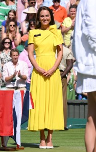 LONDON, ENGLAND - JULY 09: Catherine, Duchess of Cambridge attends the Women's Singles Final at the Wimbledon Women's Singles Final at All England Lawn Tennis and Croquet Club on July 09, 2022 in London, England. (Photo by Karwai Tang/WireImage)