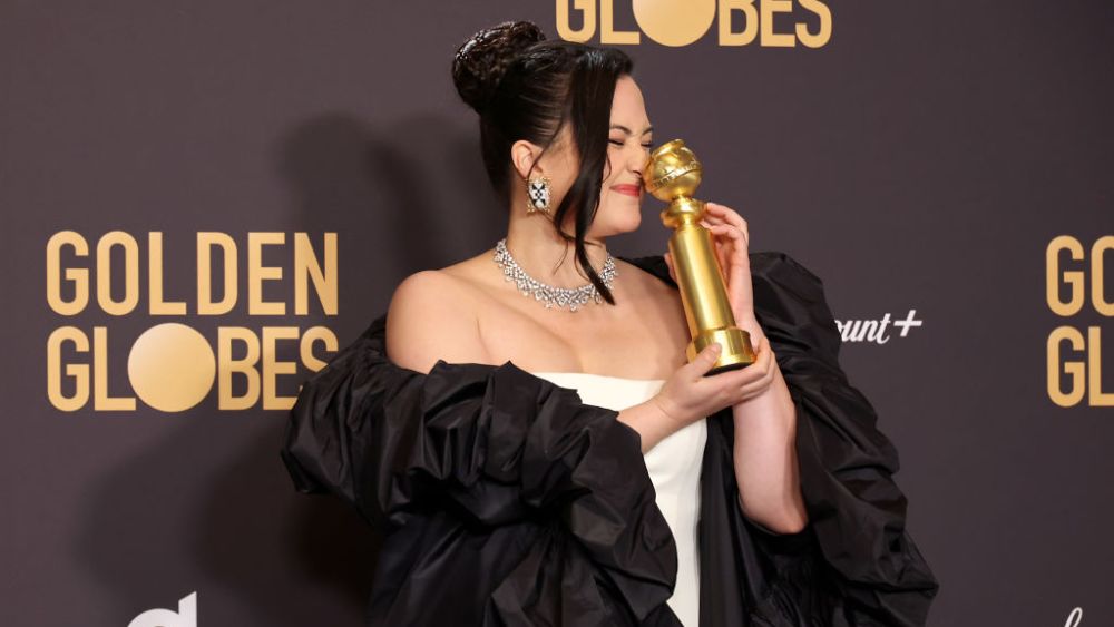 BEVERLY HILLS, CALIFORNIA - JANUARY 07: Lily Gladstone, winner of the Best Performance by a Female Actor in a Motion Picture – Drama award for "Killers of the Flower Moon," poses in the press room during the 81st Annual Golden Globe Awards at The Beverly Hilton on January 07, 2024 in Beverly Hills, California. (Photo by Amy Sussman/Getty Images)