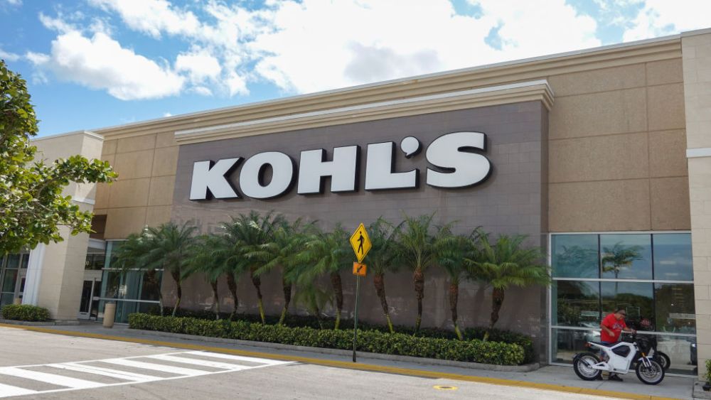 MIAMI, FLORIDA - MARCH 12: A Kohl's department store sign hangs outside the building on March 12, 2024 in Miami, Florida. Shares of Kohl's fell as it posted a drop in same-store sales in the fourth quarter. The company's annual sales and profit are projected to be below market expectations, joining Macy's and Nordstrom to warn of a challenging year for U.S. department stores. (Photo by Joe Raedle/Getty Images)