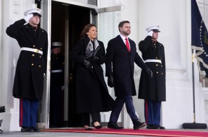 WASHINGTON, DC - JANUARY 20: U.S. Vice President Kamala Harris  and Vice President-elect, U.S. Sen. J.D. Vance (R-OH) depart the White House ahead of the Inauguration of U.S. President-elect Donald Trump  on January 20, 2025 in Washington, DC. Donald Trump takes office for his second term as the 47th president of the United States. (Photo by Andrew Harnik/Getty Images)