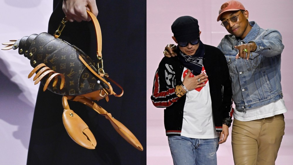 Louis Vuitton's fall 2025 menswear fashion show; Nigo and Pharrell, lobster purse