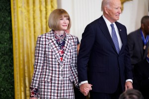 WASHINGTON, DC - JANUARY 4: Anna Wintour, Editor-in-Chief of Vogue, receives the Presidential Medal of Freedom by U.S. President Joe Biden in the East Room of the White House on January 4, 2025 in Washington, DC. President Biden is awarding 19 recipients with the nation's highest civilian honor. President Biden is awarding 19 recipients with the nation's highest civilian honor. (Photo by Tom Brenner/Getty Images)