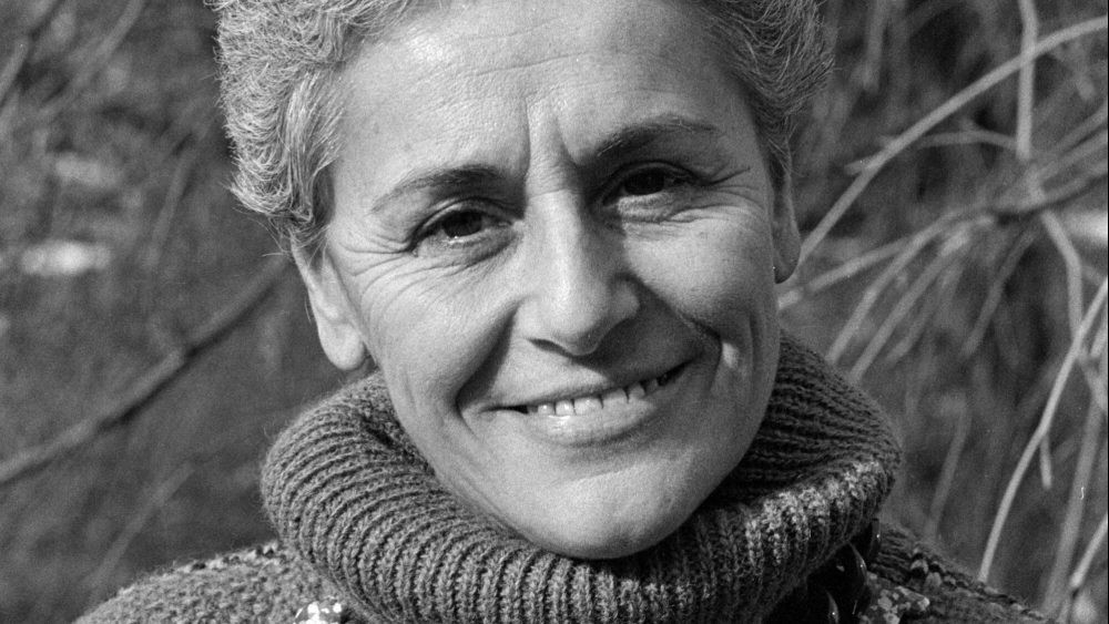 Designer Rosita Missoni in a Missoni necklace and sweater from the Missoni Fall 1983 Ready To Wear collection.