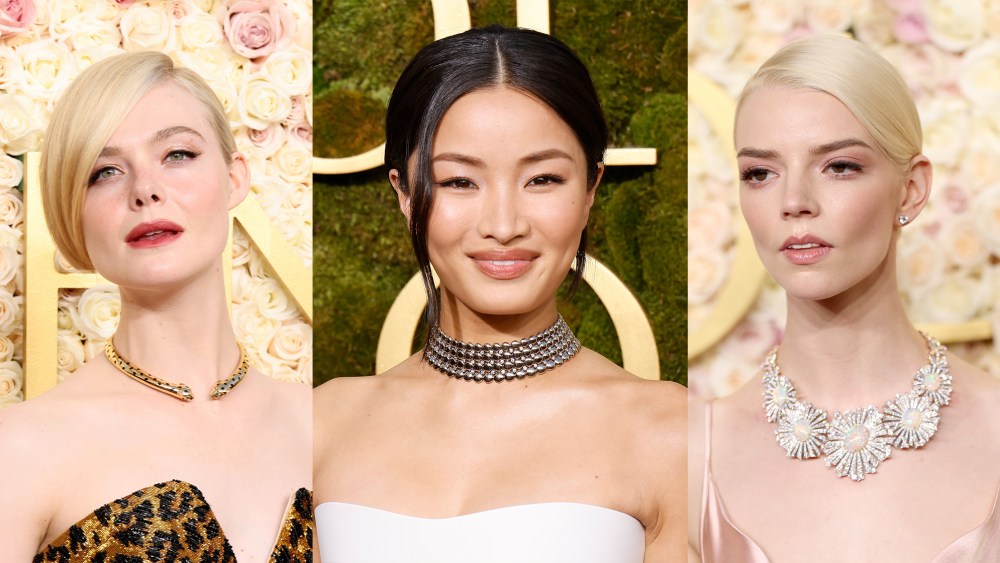 elle fanning, anna sawai, and anya taylor-joy wear shimmery eyeshadow on the 2025 golden globes red carpet