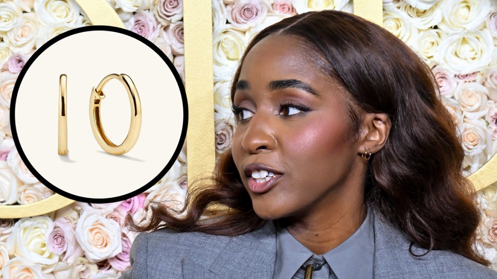 Ayo Edebiri at the 2025 Golden Globe Awards and Mejuri Easy Huggie Hoops the actress wore