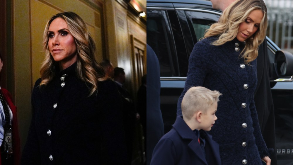eric trump's wife Lara trump wears rabanne coat arrives prior to the inauguration of President-elect Donald Trump at the United States Capitol with her children