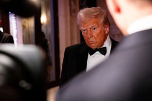 PALM BEACH, FLORIDA - DECEMBER 31:  U.S. President-elect Donald Trump arrives to deliver remarks on New Year's Eve at his Mar-A-Lago Club on December 31, 2024 in Palm Beach, Florida. Trump continues to fill posts in his upcoming administration ahead of his January 20 inauguration. (Photo by Eva Marie Uzcategui/Getty Images)