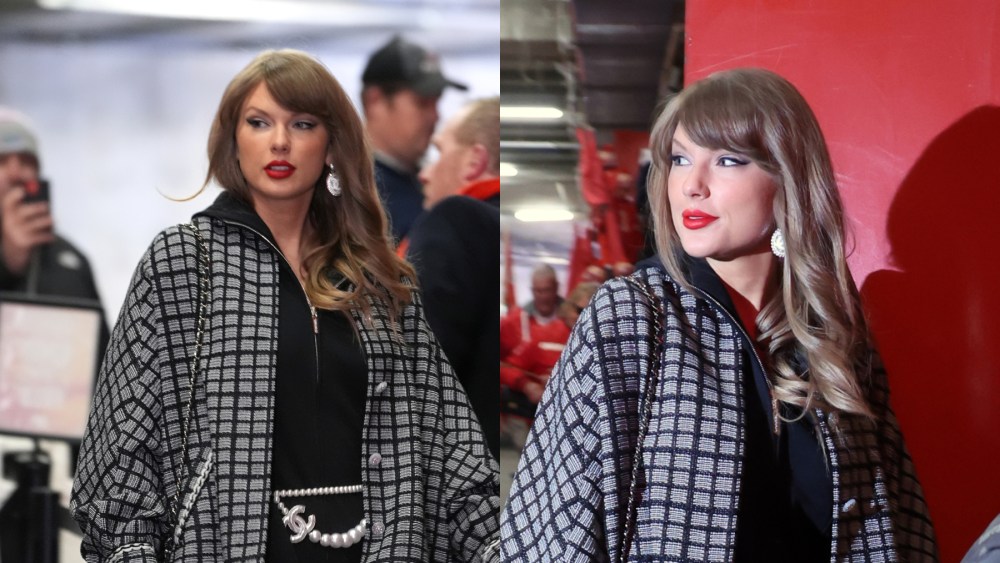 Taylor Swift arrives prior to an NFL football game between the Houston Texans and Kansas City Chiefs at GEHA Field at Arrowhead Stadium on January 18, 2025 in Kansas City, Missouri.