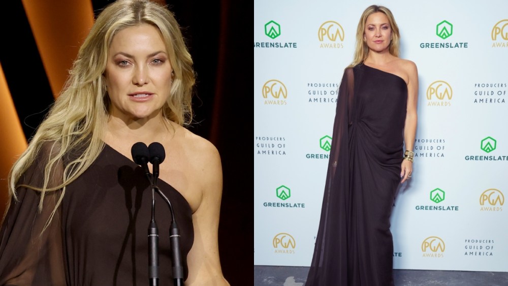 Kate Hudson speaks onstage during the 2025 Producers Guild Awards at Fairmont Century Plaza on February 08, 2025 in Los Angeles, California.