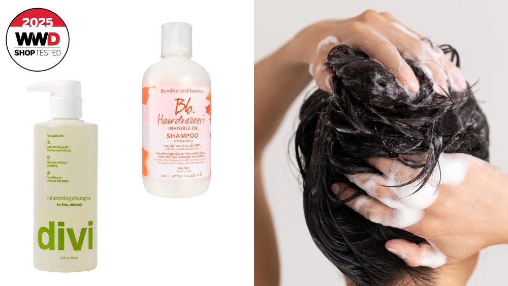 green bottle of shampoo available at Ulta; white and orange bottle of shampoo
