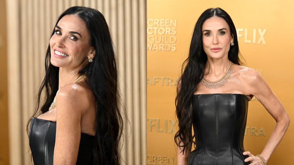 Demi Moore at the 2025 Screen Actors Guild Awards on Feb. 23 in Los Angeles, red carpet, Bottega Veneta, Tiffany & Co.