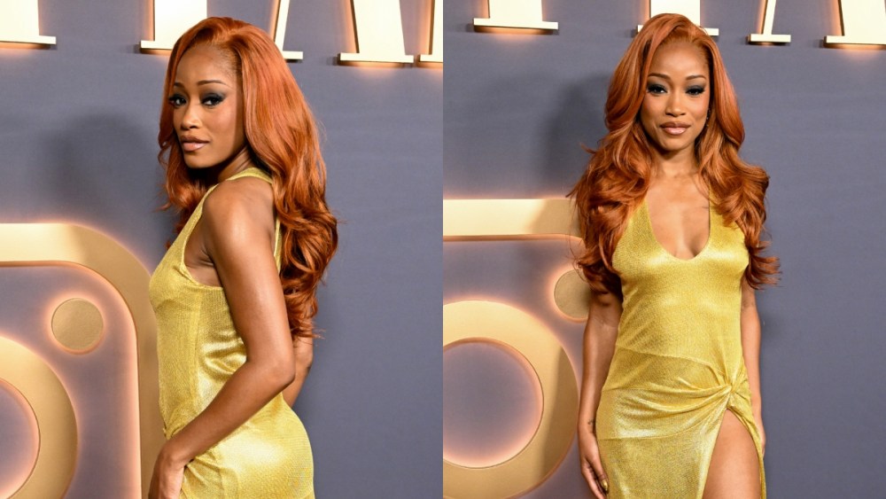 Keke Palmer at Vanity Fair and Instagram's Vanities party on Feb. 26 in Los Angeles, Dior, John Galliano, gold dress, red carpet