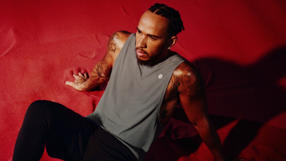 Lewis Hamilton in Lululemon, his new apparel sponsor.