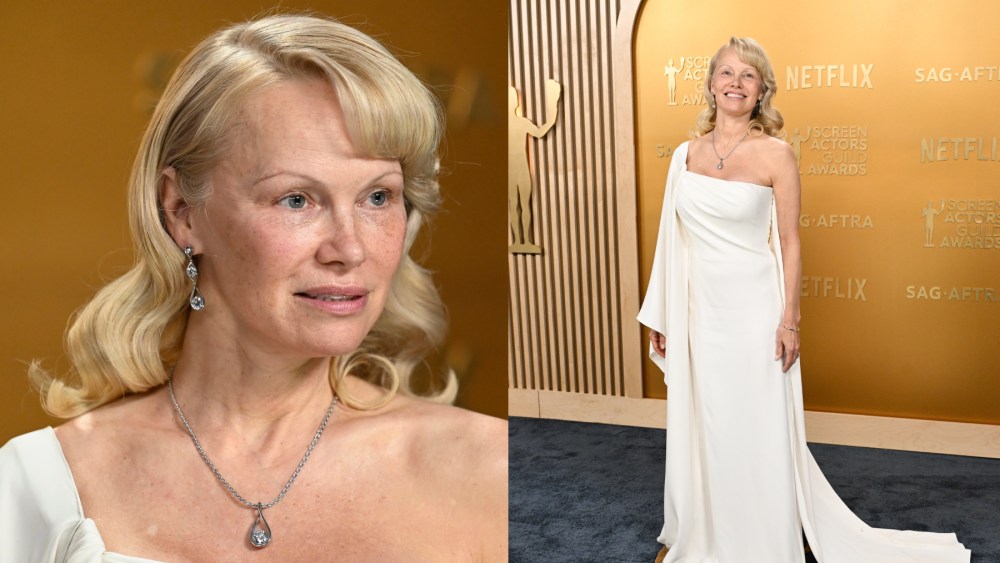 Pamela Anderson at the 31st Screen Actors Guild Awards held at Shrine Auditorium and Expo Hall on February 23, 2025 in Los Angeles, California.