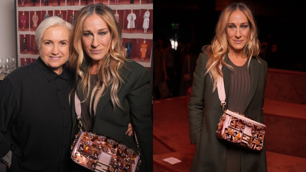 Silvia Venturini Fendi and Sarah Jessica Parker at Fendi's fall 2025 fashion show on Feb. 26 in Milan, Baguette, Sex and the City