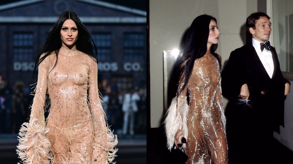 Amelia Gray Hamlin walking the Dsquared2 runway during the womenswear ready-to-wear fall 2025 show in Milan.