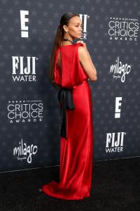 Zoe Saldana at the 30th Annual Critics Choice Awards held at The Barker Hangar on February 7, 2025 in Santa Monica, California.