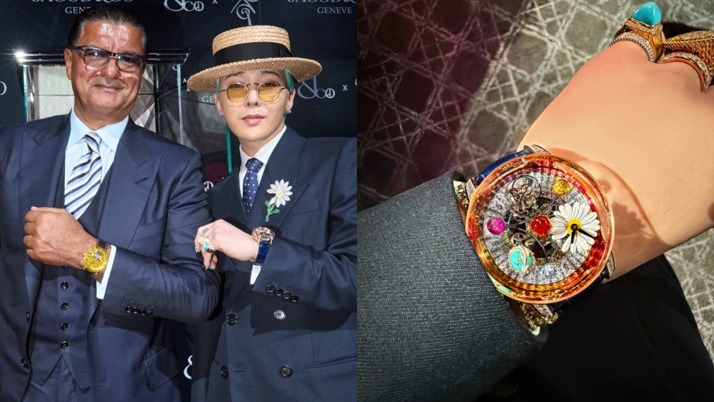 Kwon Ji-Yong, also known as G-Dragon of K-pop group BigBang and Jacob & Co. founder Jacob Arabo attend the Jacob & Co. Korea Boutique photo call at Grand Hyatt Seoul on Feb. 24, 2025 in Seoul.