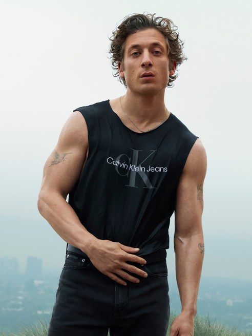 Jermey Allen White in a Calvin Klein t shirt.