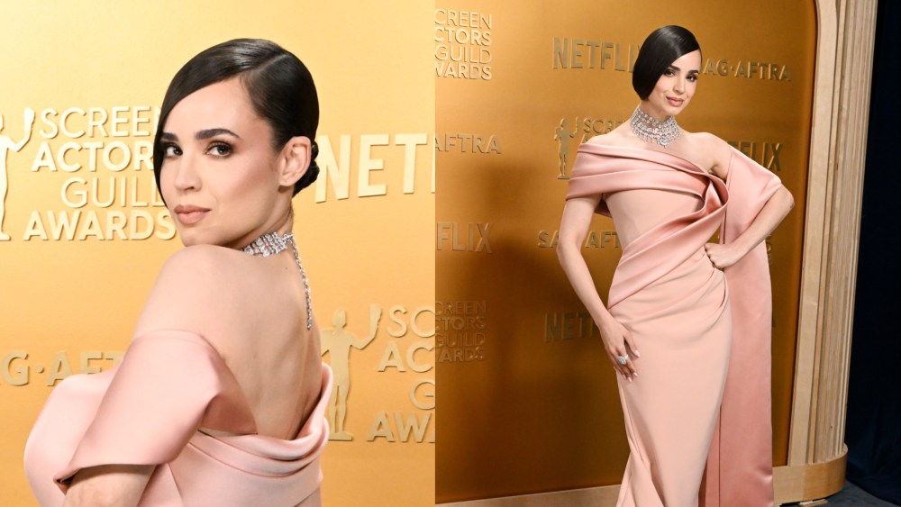 Sofia Carson pink elie saab dress at the 2025 SAG Awards on Feb. 23 in Los Angeles.