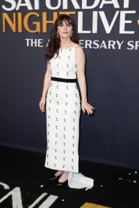 Zooey Deschanel at SNL50: The Anniversary Special at 30 Rockefeller Plaza on February 16, 2025 in New York, New York.