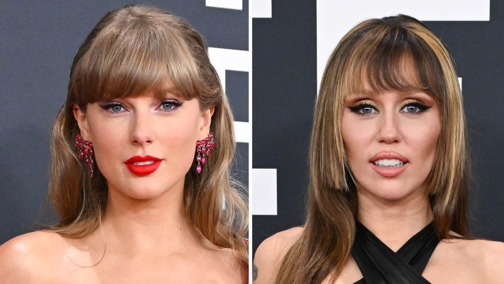 (L-R): Taylor Swift and miley cyrus at the 2025 Grammy Awards in Los Angeles on Feb. 2.
