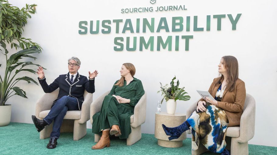 SJ Sustainability Summit Buxton Midyette, vice president, marketing and promotions, Supima; Katie O'Hare, vice president, sustainability, J. Crew Group; Sarah Jones, senior editor, strategic content, Sourcing Journal.