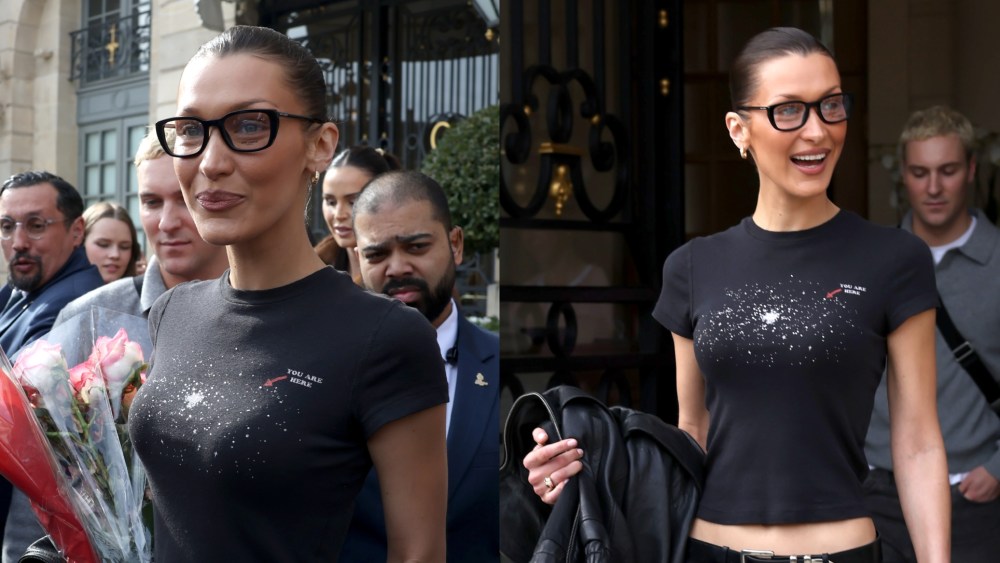 Bella Hadid during Paris Fashion Week on March 9, Re/Done, Saint Laurent, street style, model off-duty