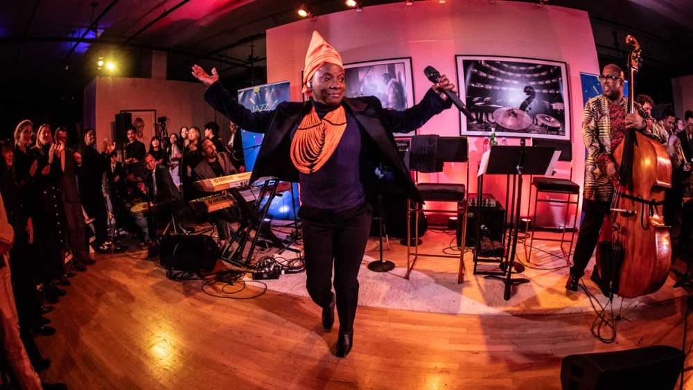 Angélique Kidjo performing with bassist Christian McBride at the Jazz House Kids benefit at Ralph Pucci International.