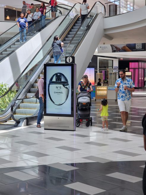 A digital panel at Simon's Del Amo Fashion Center in Torrance, Calif.