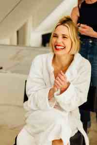 A look at Leslie Bibb getting ready for the Balmain Fall 2025 show in Paris.