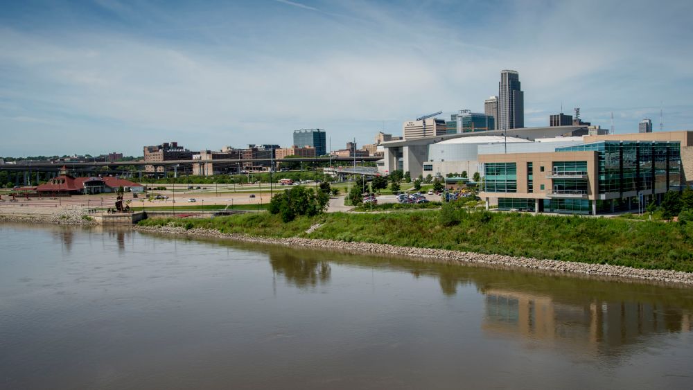 Skyline of Omaha on the Missouri river, Nebraska. (Photo by: Mike Siluk/Education Images/Universal Images Group via Getty Images)