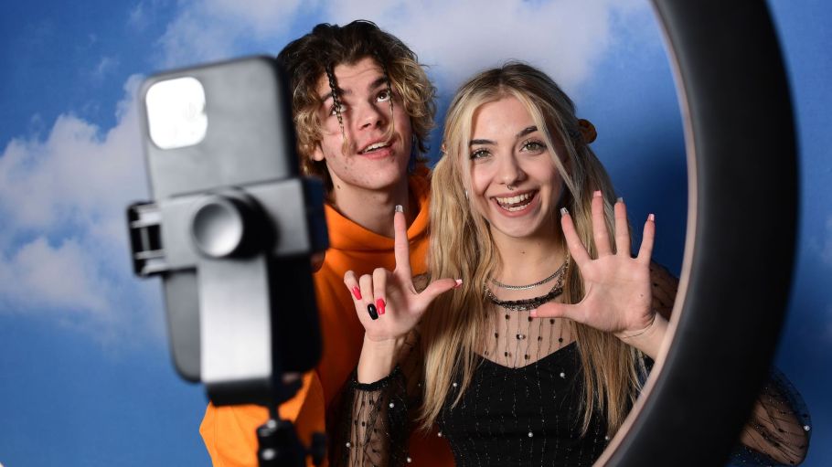 TikTok influencers Florin Vitan and Alessia Lanza perform a video for the social network TikTok in the "Defhouse," TikTok influencers' incubator in Milan.
