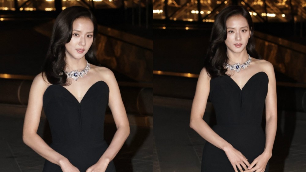 Jisoo arrives at the Louvre’s Grand Fashion Dinner on March 4 in Paris, strapless dress