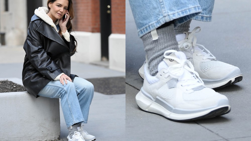 Katie Holmes in New York wearing the Ecco Biom 2.2 sneaker.