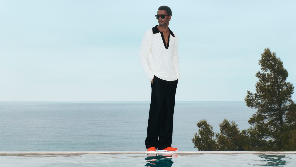A menswear look from the Manolo Blahnik capsule collection for Mytheresa.